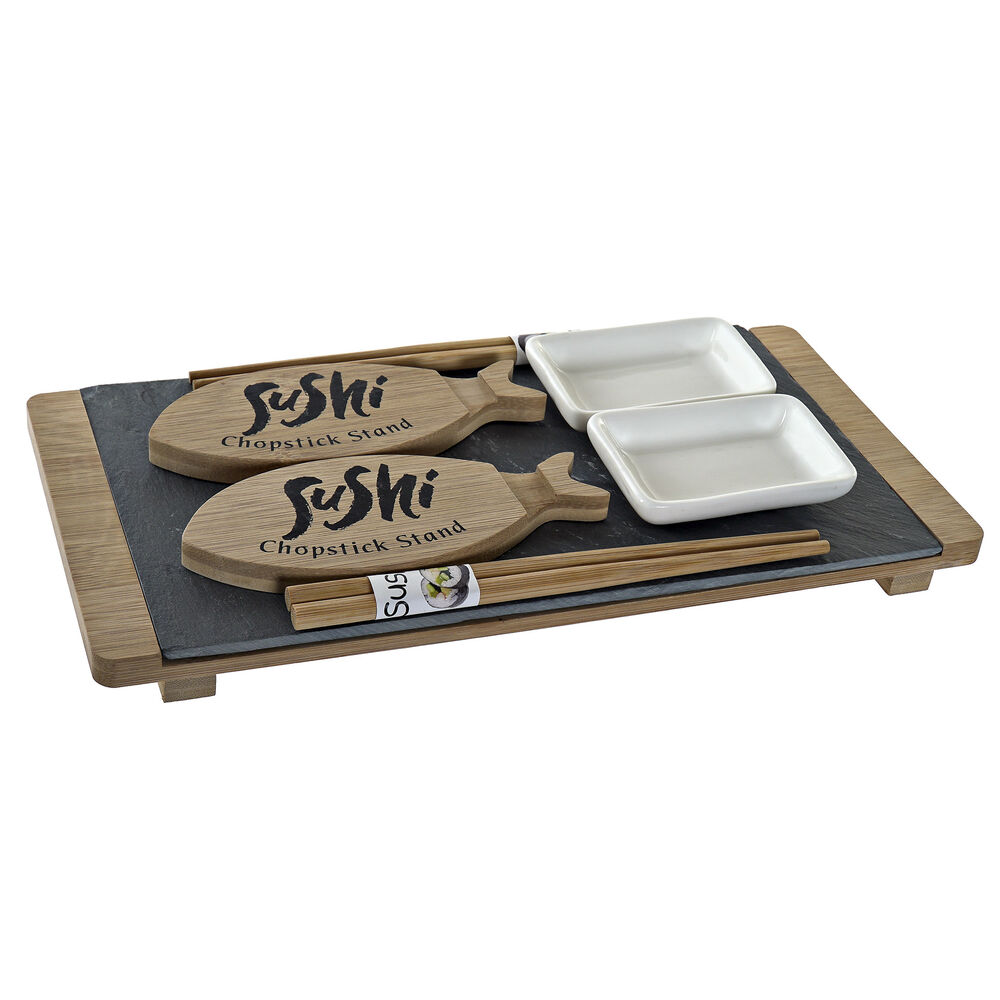 Sushiset DKD Home Decor Svart Naturell Keramik Bambu Plast Skiffer Orientalisk 30 x 15 x 4 cm (9 Delar) - 4