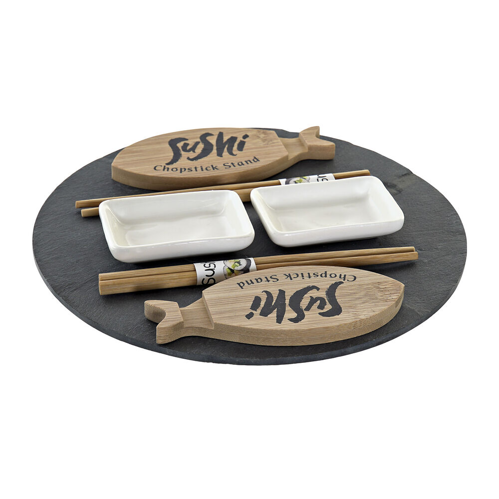 Sushiset DKD Home Decor Svart Naturell Keramik Bambu Plast Skiffer Orientalisk 33 x 33 x 5 cm (9 Delar) - 5