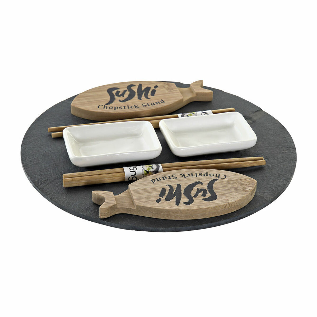 Sushiset DKD Home Decor Svart Naturell Keramik Bambu Plast Skiffer Orientalisk 33 x 33 x 5 cm (9 Delar) - 9