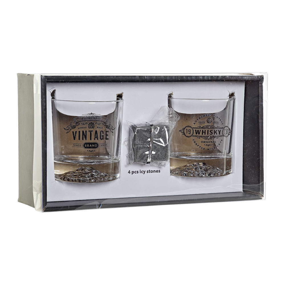 Glasset DKD Home Decor Transparent Mörkgrå Glas Sten Plast 6 Delar 320 ml - 3