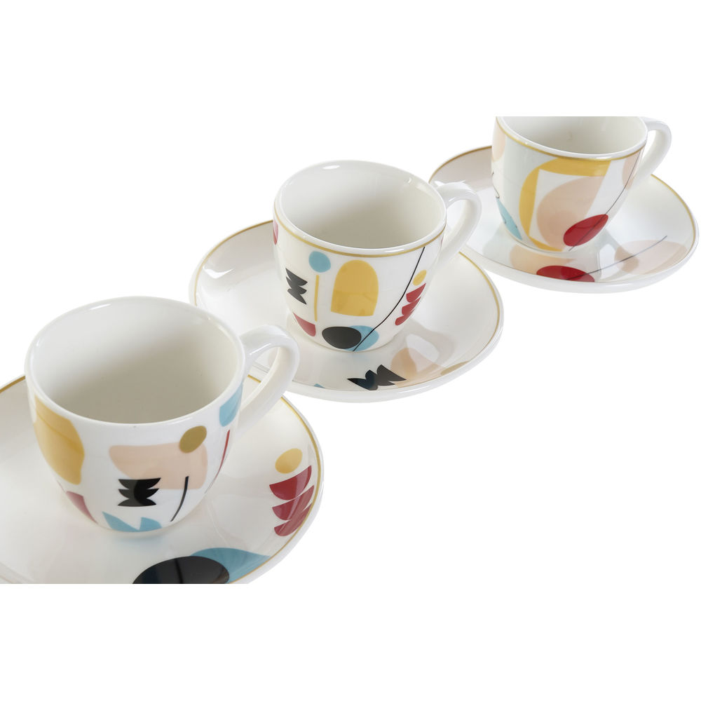Set med kaffekoppar DKD Home Decor Abstrakt 80 ml Vit Multicolour - 3