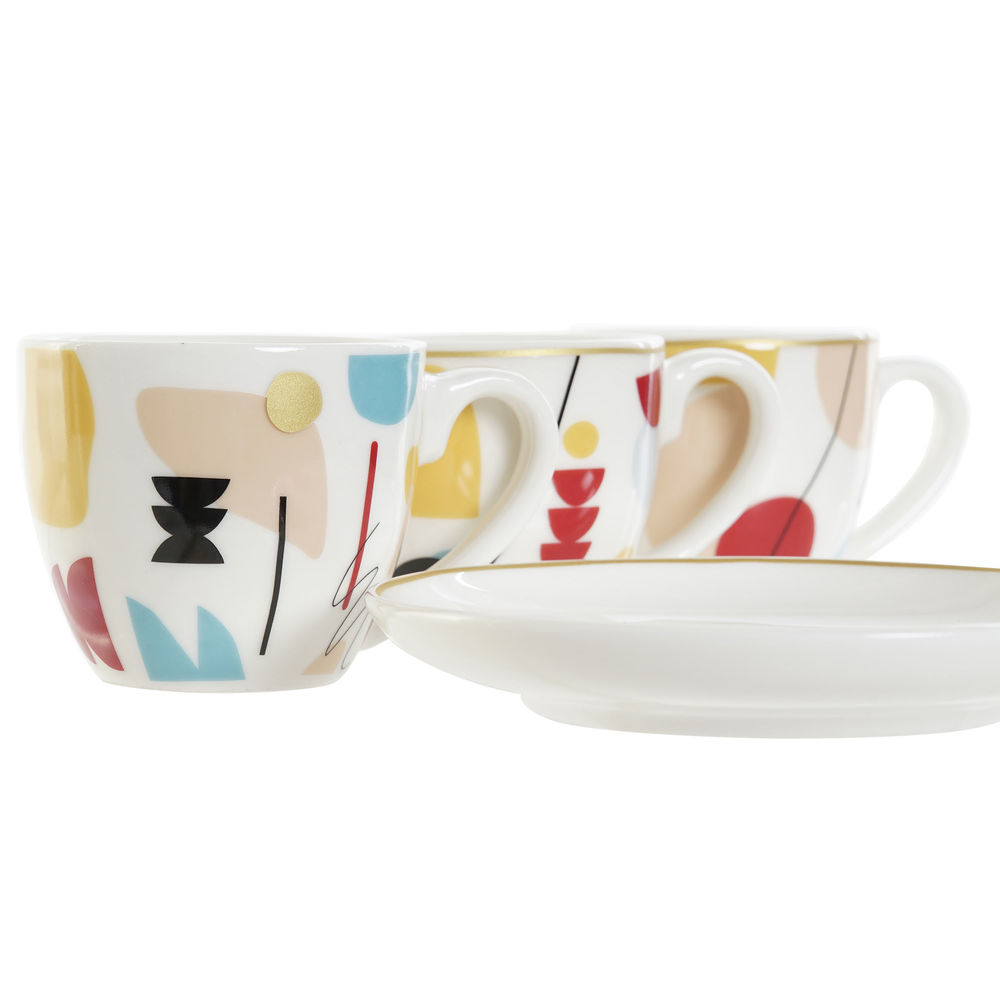 Set med kaffekoppar DKD Home Decor Abstrakt 80 ml Vit Multicolour - 2