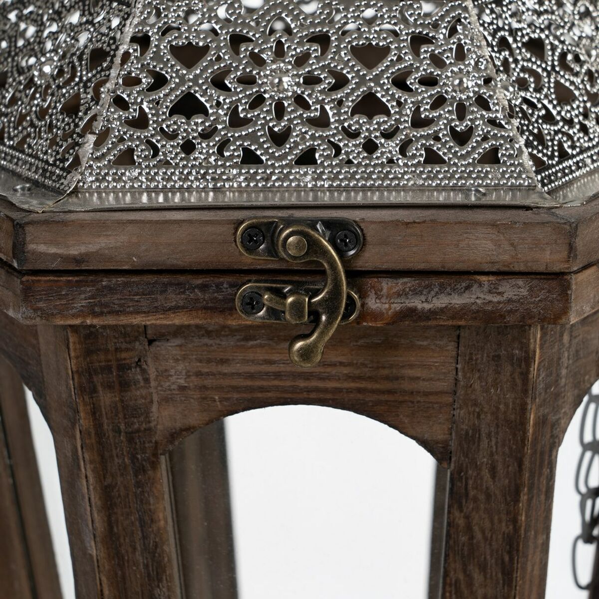 Lykta 32 x 28 x 60 cm Ljusstakar Brun Silver Granträ (2 antal) - 4