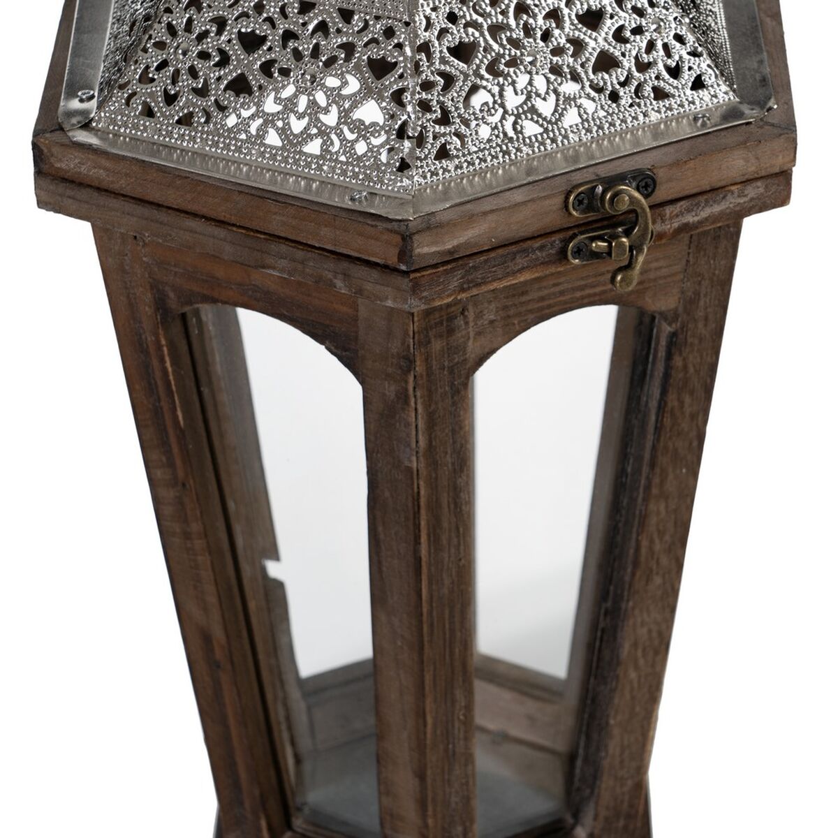Lykta 32 x 28 x 60 cm Ljusstakar Brun Silver Granträ (2 antal) - 3