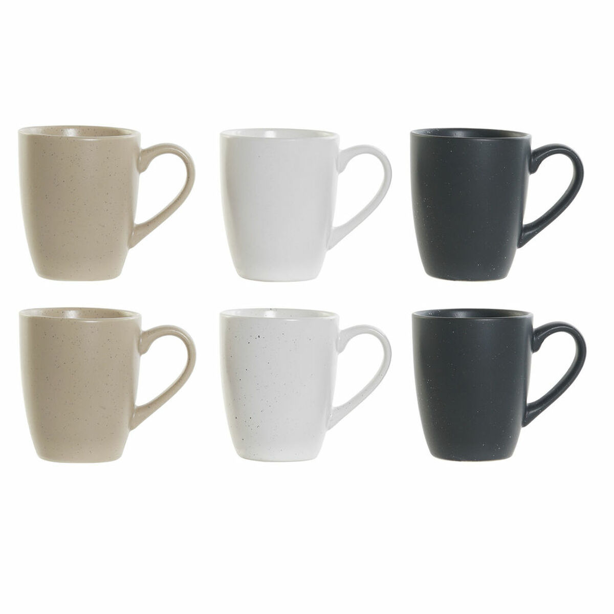 Set med 6 koppar DKD Home Decor Vit Beige Naturell Mörkgrå Gummiträ Plast Stengods 160 ml - 2