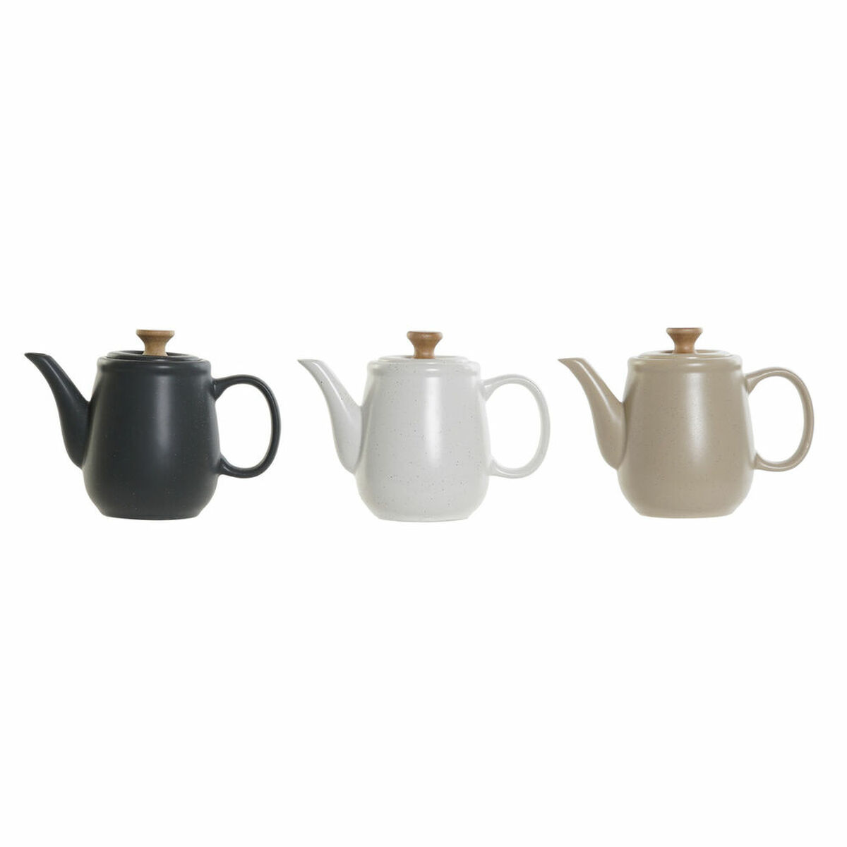 Tekanna DKD Home Decor Vit Beige Naturell Mörkgrå Gummiträ Plast Stengods 1 L 23 x 12 x 16,5 cm (3 antal) - 3