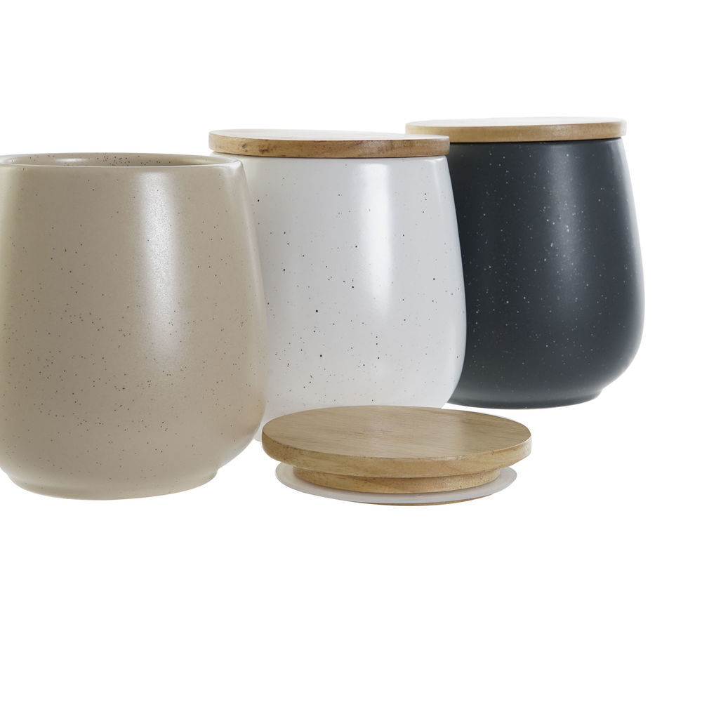 Burk DKD Home Decor Vit Beige Mörkgrå 10 x 10 x 13 cm (3 antal) - 2
