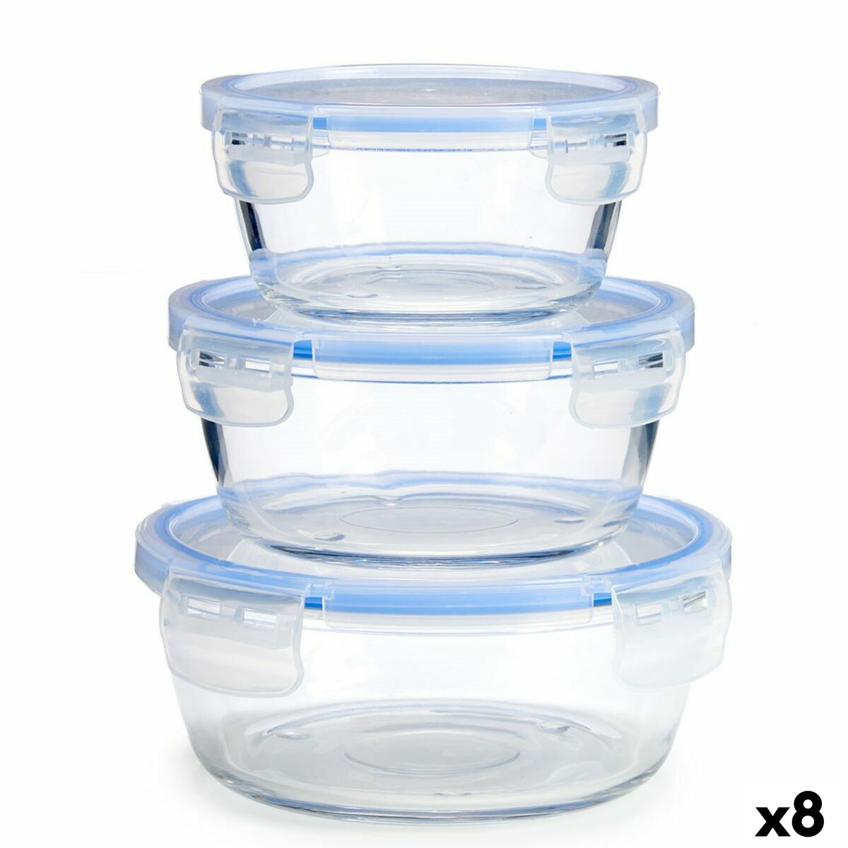 Lunchlådor, set Rund Blå Transparent Glas (8 antal)