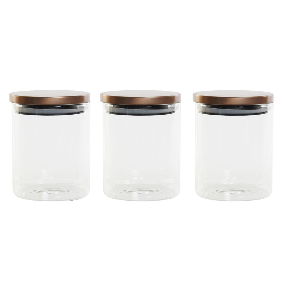 Uppsättning med 3 Burkar DKD Home Decor Multicolour Transparent Koppar 10 x 10 x 13 cm