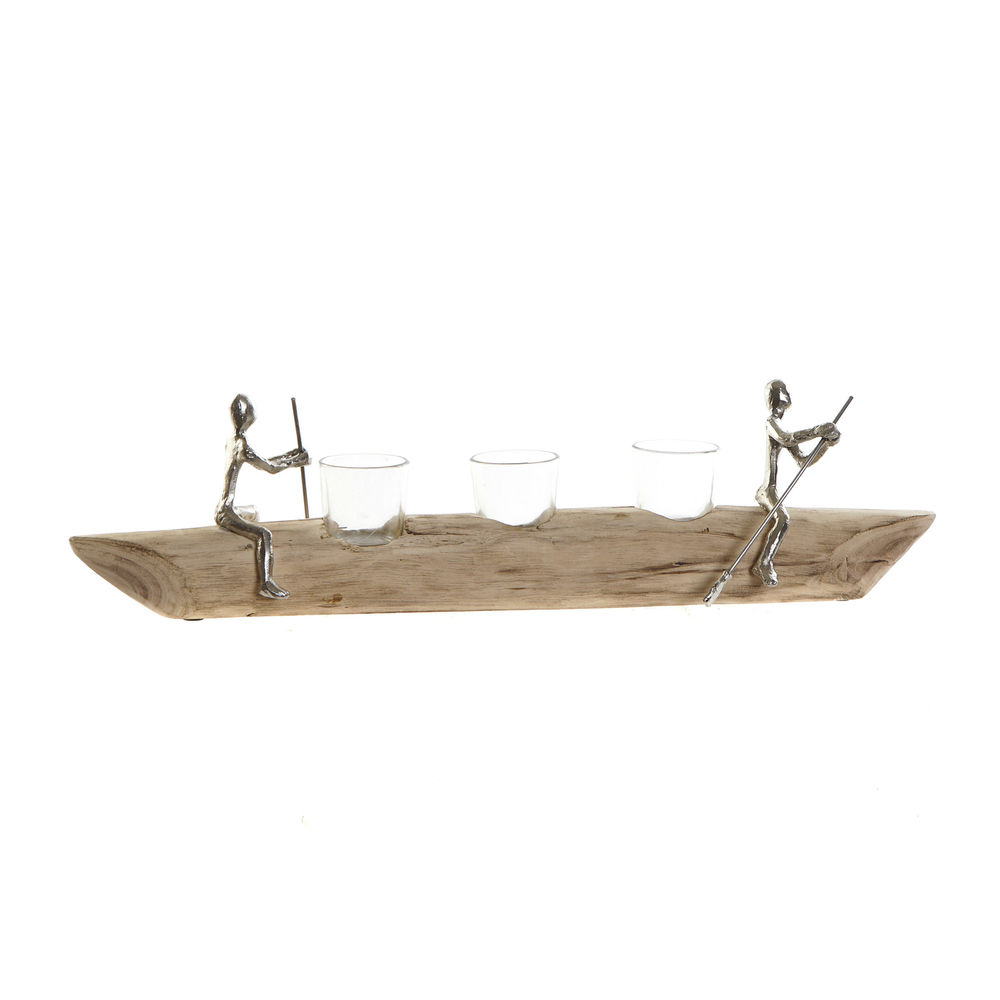 Ljusstakar DKD Home Decor 56,5 x 14 x 15 cm Glas Naturell Aluminium Kolonial Mangoträ