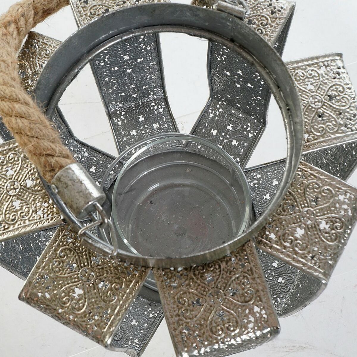 Kandelaber DKD Home Decor 21 x 21 x 23 cm Silvrig Metall Snöre Arab - 5