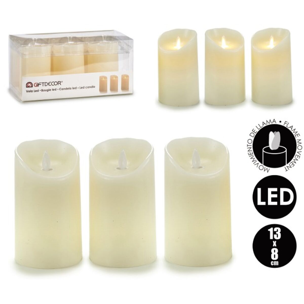 Set med levande ljus Oscillation LED Kräm 8 x 13 x 8 cm (6 antal) - 2