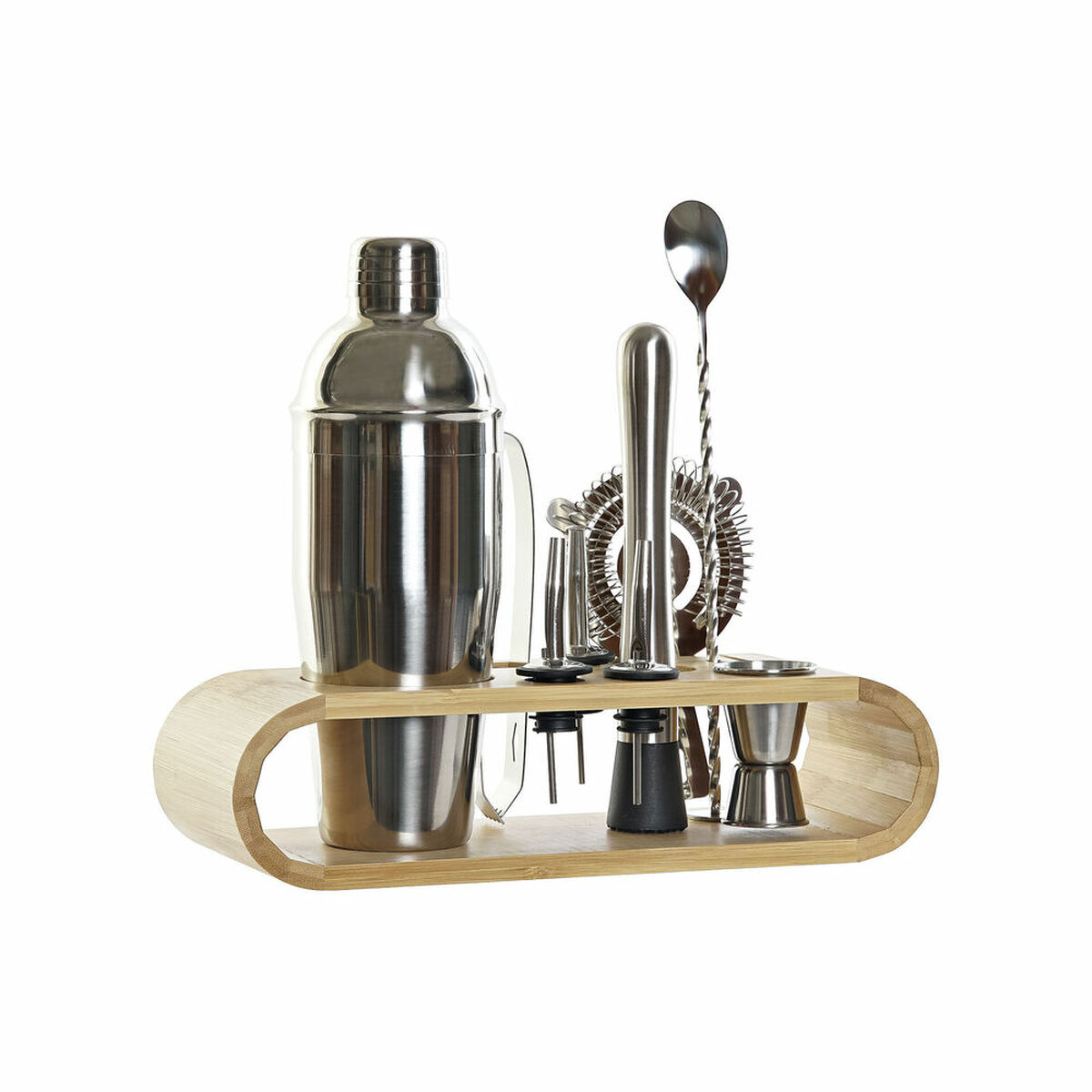 Cocktailset DKD Home Decor Bambu Rostfritt stål (9 pcs) (9 x 9 x 25 cm) (750 ml) - 5