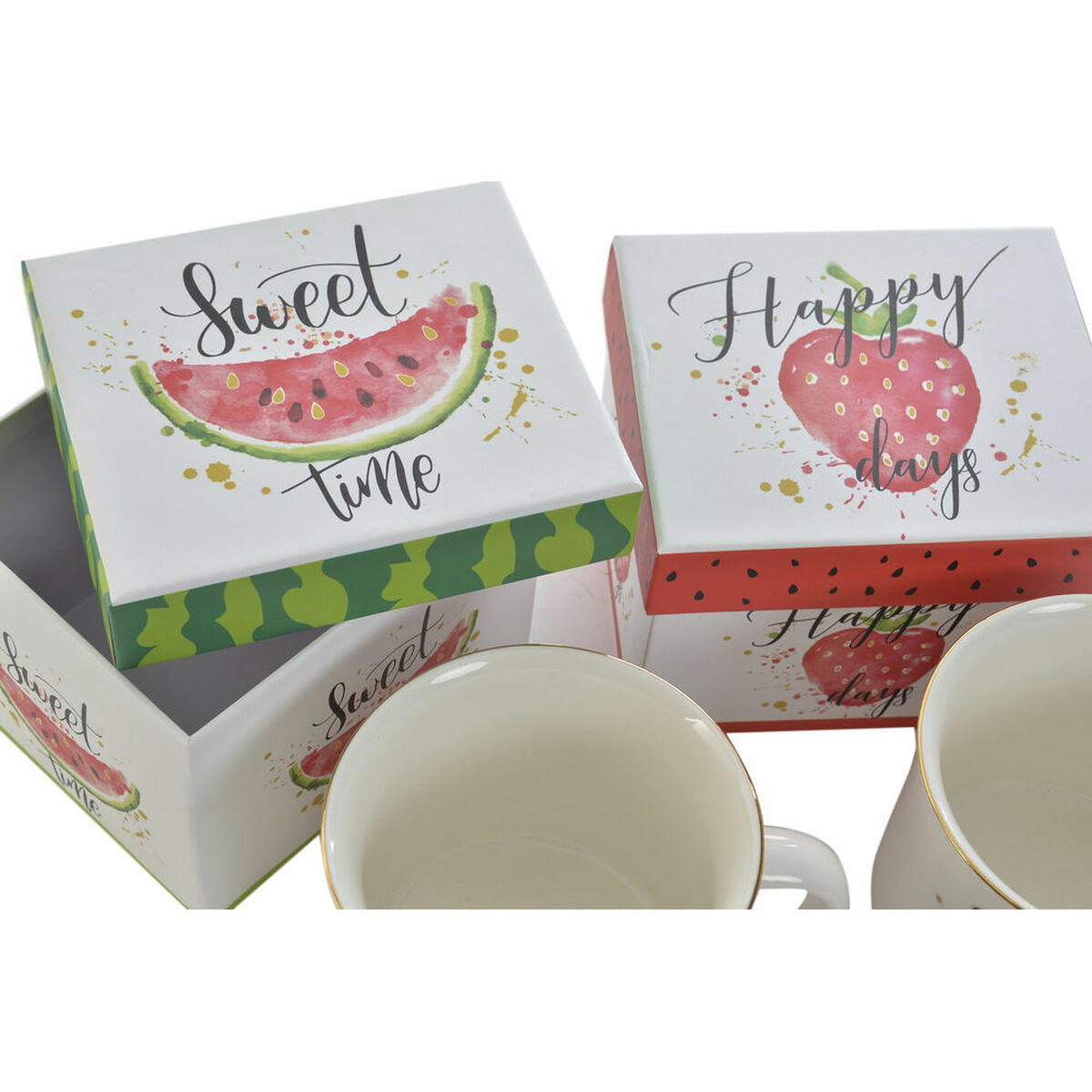 Mugg DKD Home Decor Röd Grön Porslin Frukt (360 ml) (2 pcs) - 4