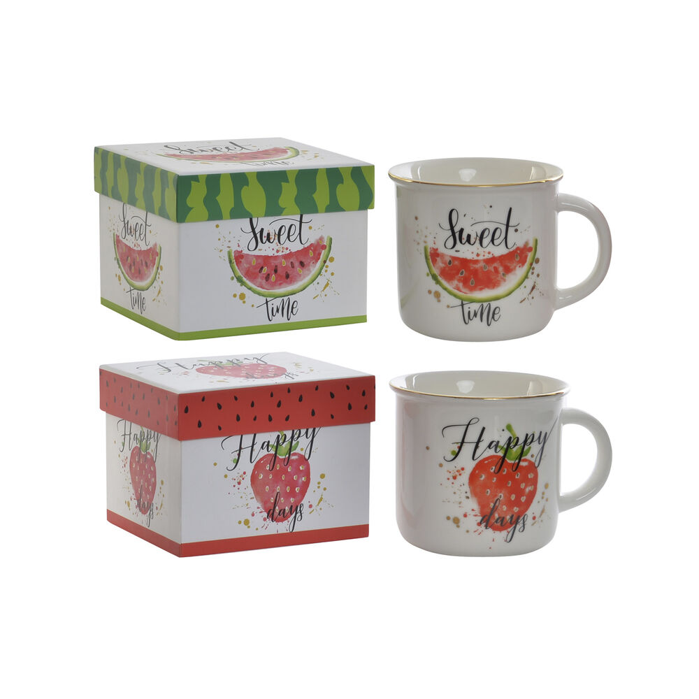 Mugg DKD Home Decor Röd Grön Porslin Frukt (360 ml) (2 pcs)