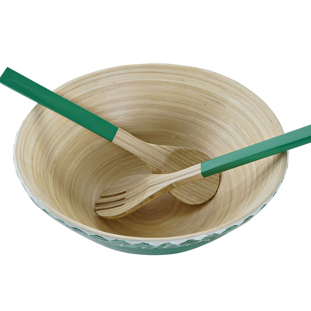 Salladsskål DKD Home Decor Naturell 30 x 30 x 11 cm Grön 3 Delar - 5