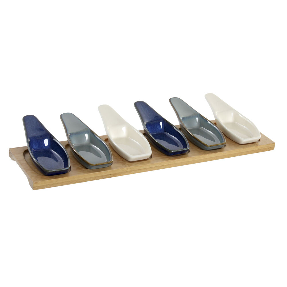 Tilltuggsset DKD Home Decor Blå Grön Beige Bambu Porslin Plast Modern 36 x 9,7 x 1,3 cm