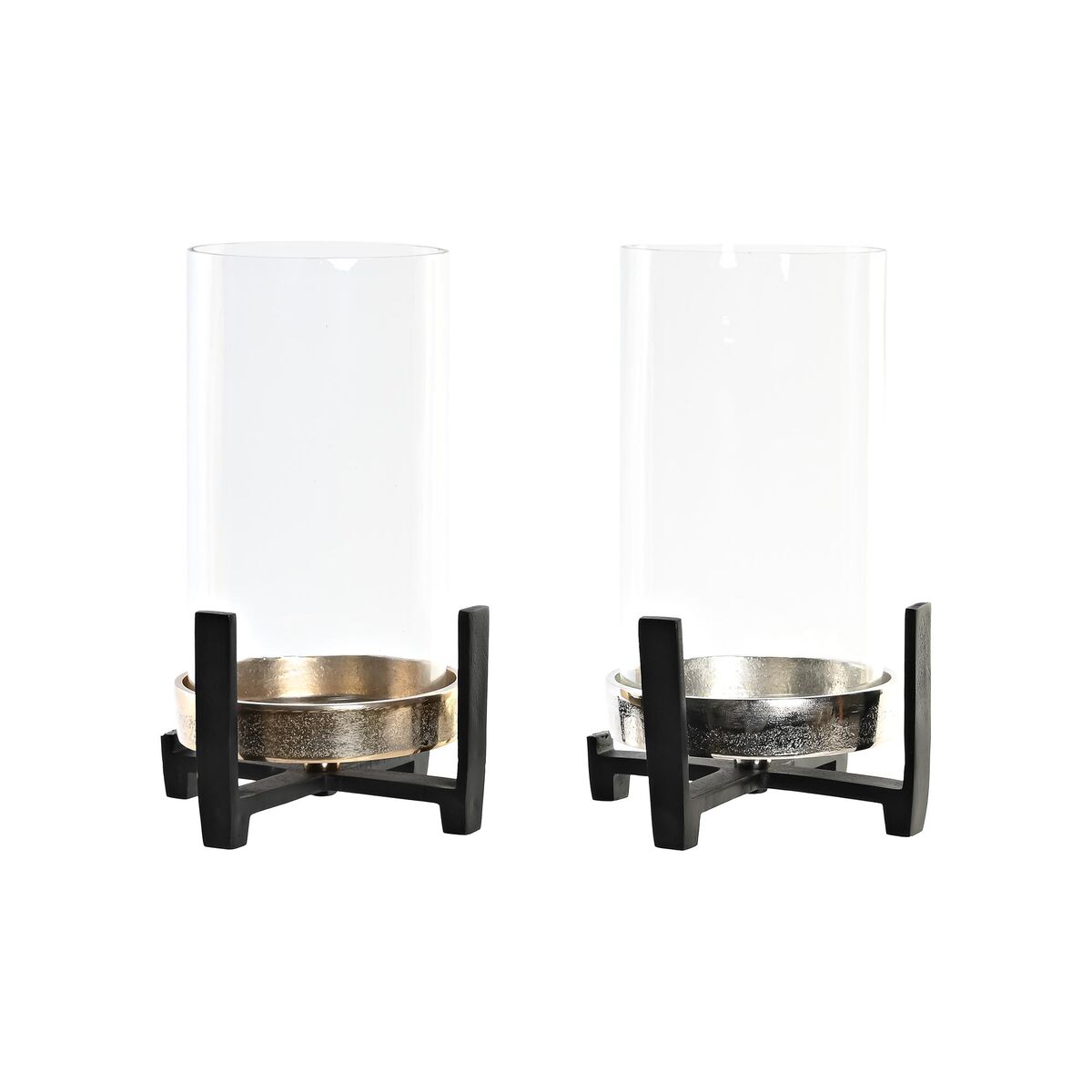 Ljusstakar DKD Home Decor 15 x 15 x 28 cm Champagne Glas Silvrig Svart Aluminium (2 antal) (2 unidades) - 4
