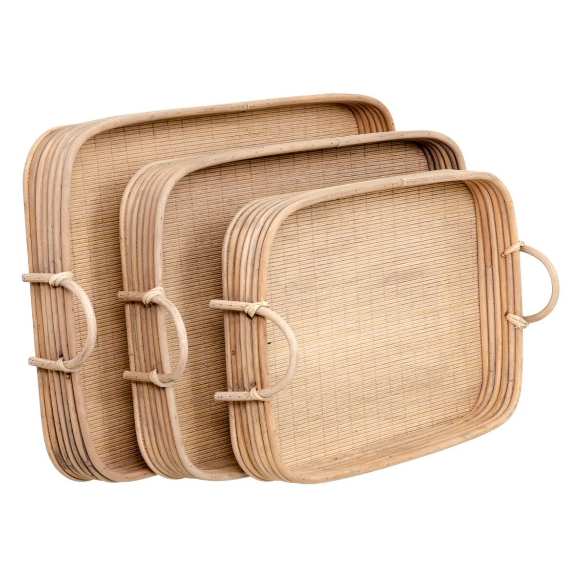 Snacksbricka 64,5 x 42 x 11 cm Naturell Rattan 3 Delar