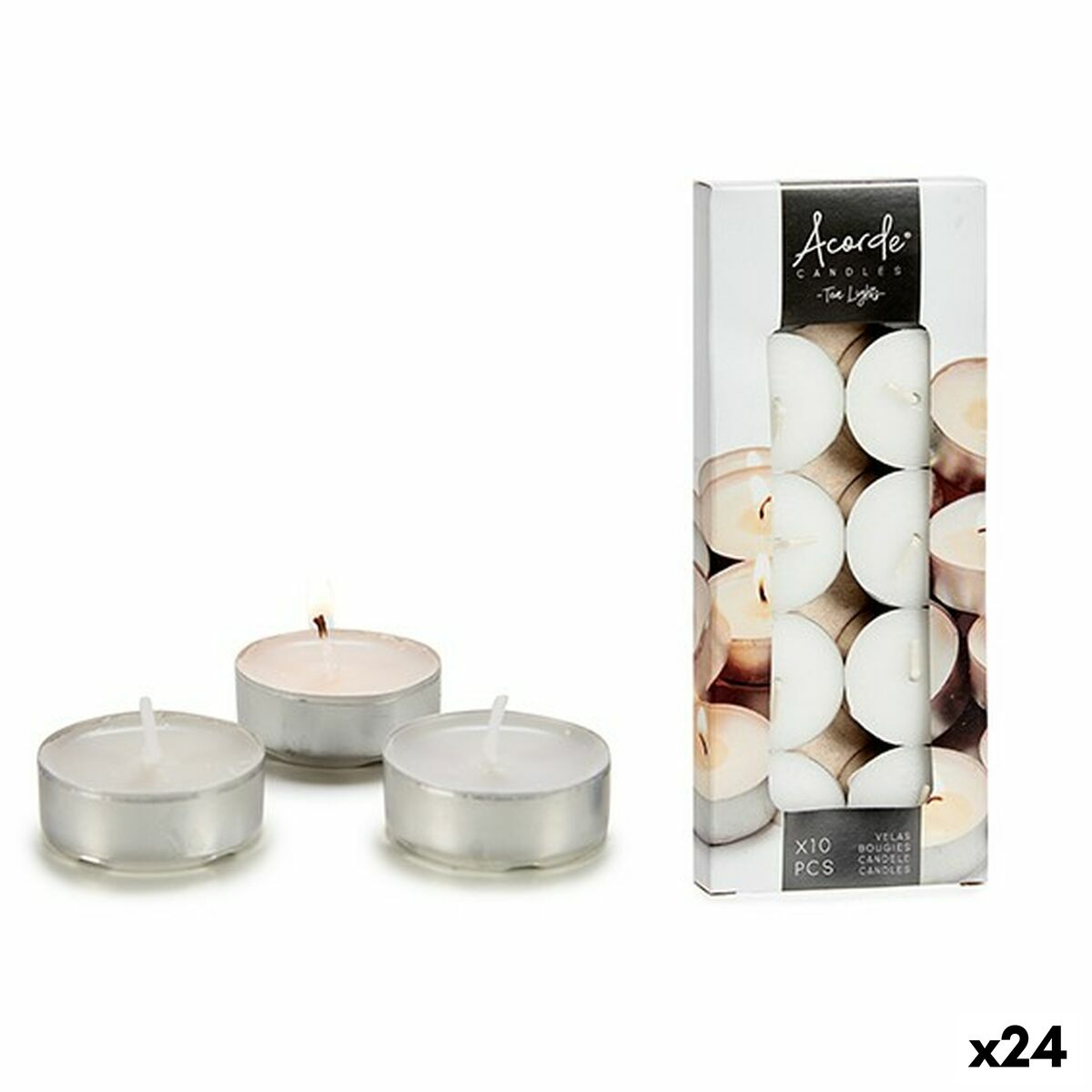 Set med levande ljus Vit (24 antal)