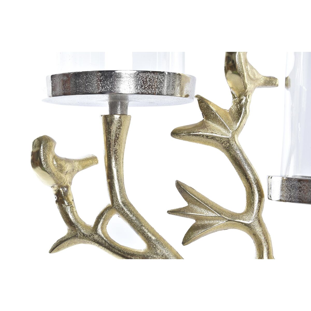 Kandelaber DKD Home Decor Glas Gyllene Aluminium Fåglar (29 x 15 x 48 cm) - 3