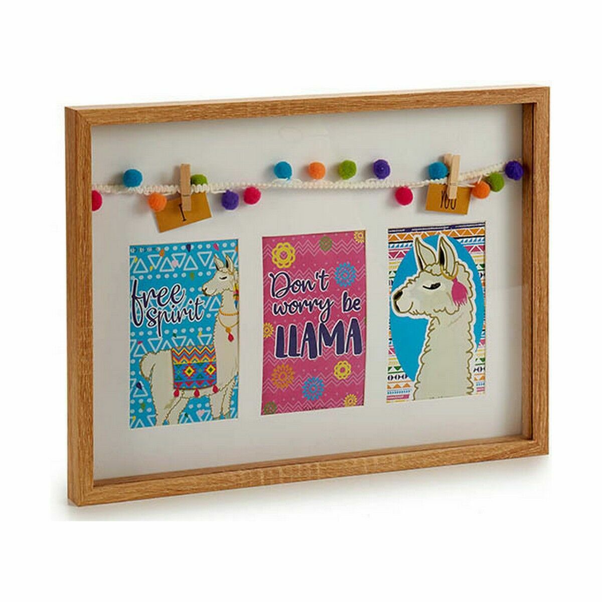 Fotoram för upphängning tofsar Lama Multicolour Trä 30 x 3 x 41 cm (8 antal) - 2