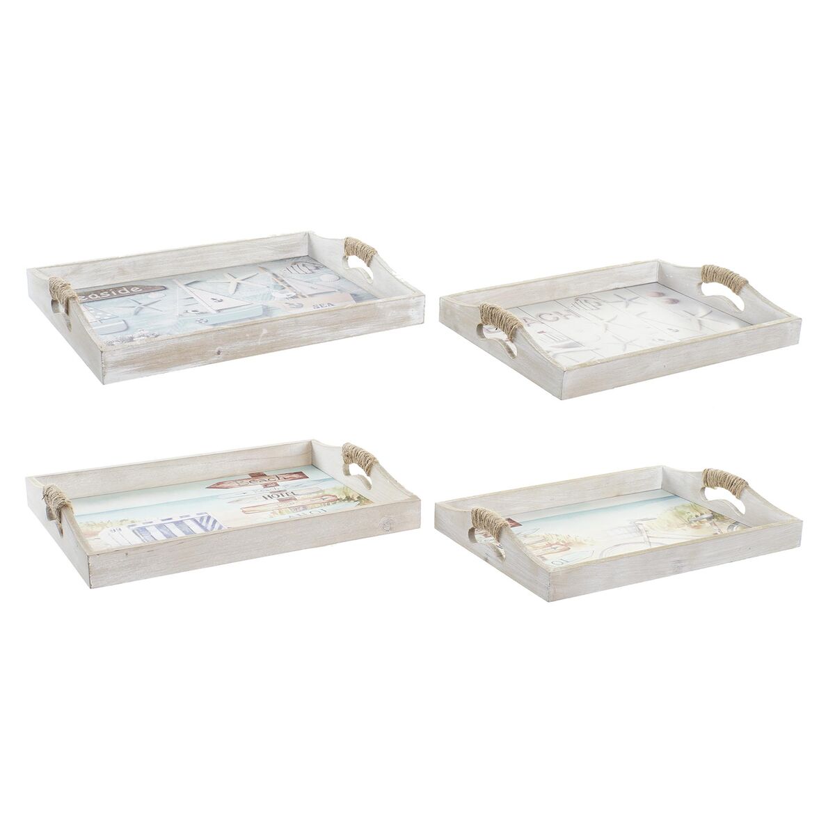 Uppsättning med Brickor DKD Home Decor Havsblå Multicolour 40 x 30 x 6 cm Trä MDF Medelhavs (2 antal) - 5