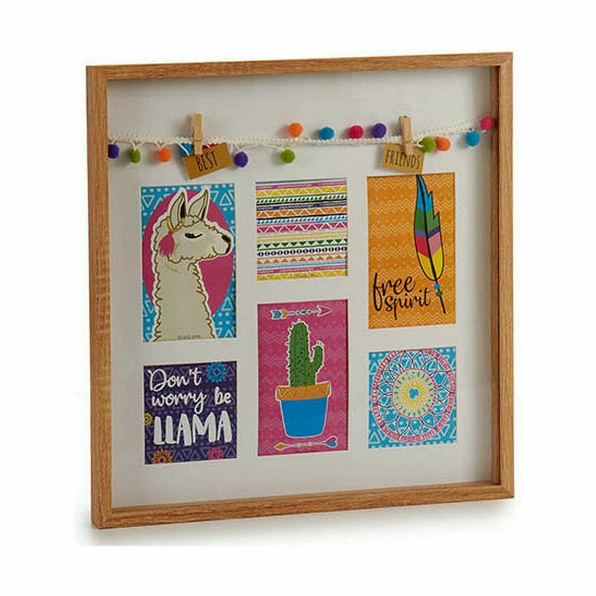Fotoram för upphängning tofsar Lama Multicolour Trä 40,5 x 3 x 40,5 cm (6 antal) - 2