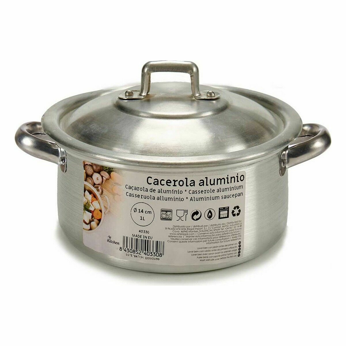 Kastrull med lock Ø 14 cm Silvrig Aluminium 1 L (10 antal) - 2