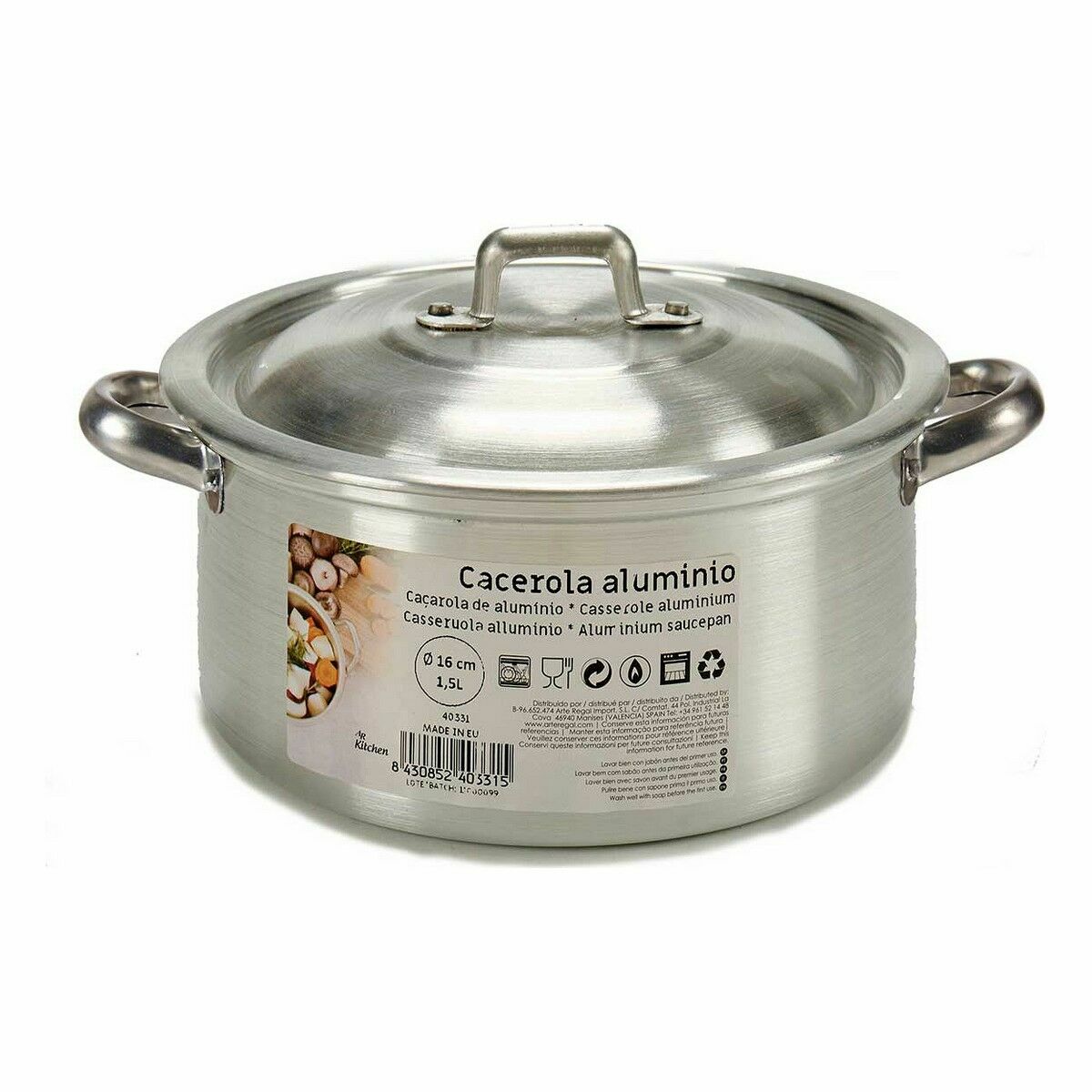 Kastrull med lock Silvrig Aluminium 1,5 L 18 x 10 x 23,5 cm (10 antal) - 2