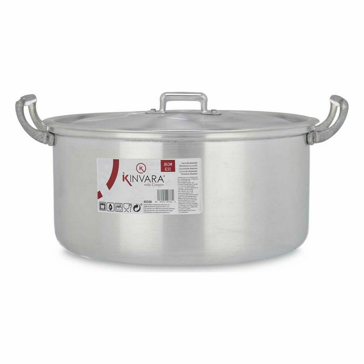 Kastrull med lock Silvrig Aluminium 6,5 L 35 x 16 x 28 cm (6 antal) - 2