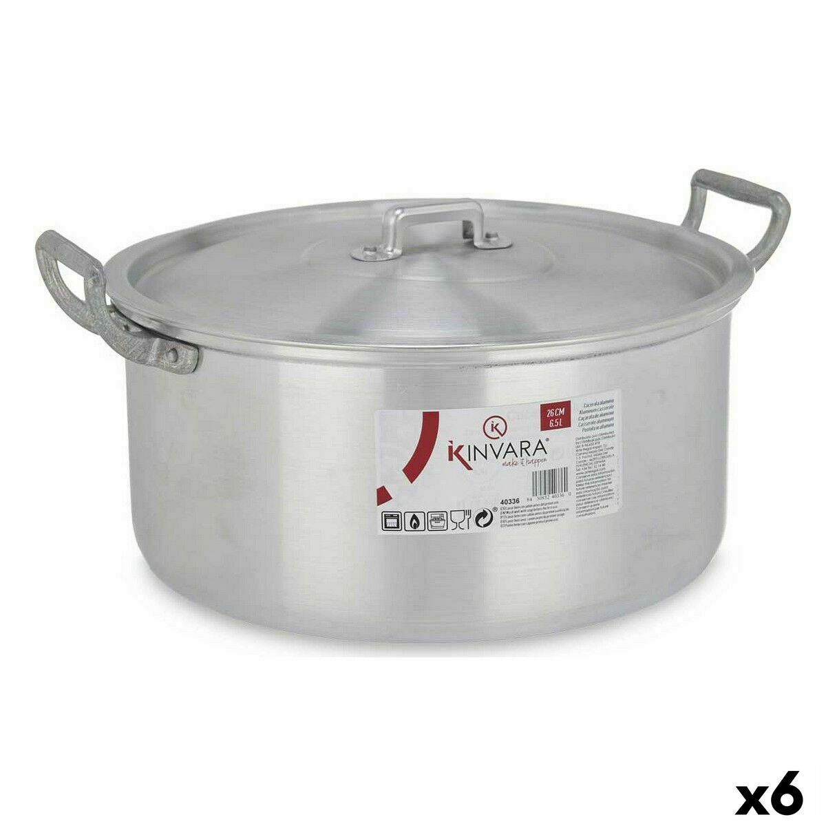 Kastrull med lock Silvrig Aluminium 6,5 L 35 x 16 x 28 cm (6 antal)