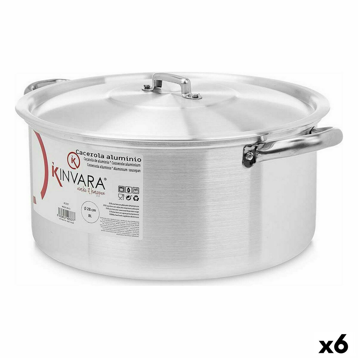 Kastrull med lock Silvrig Aluminium 8 L (6 antal)