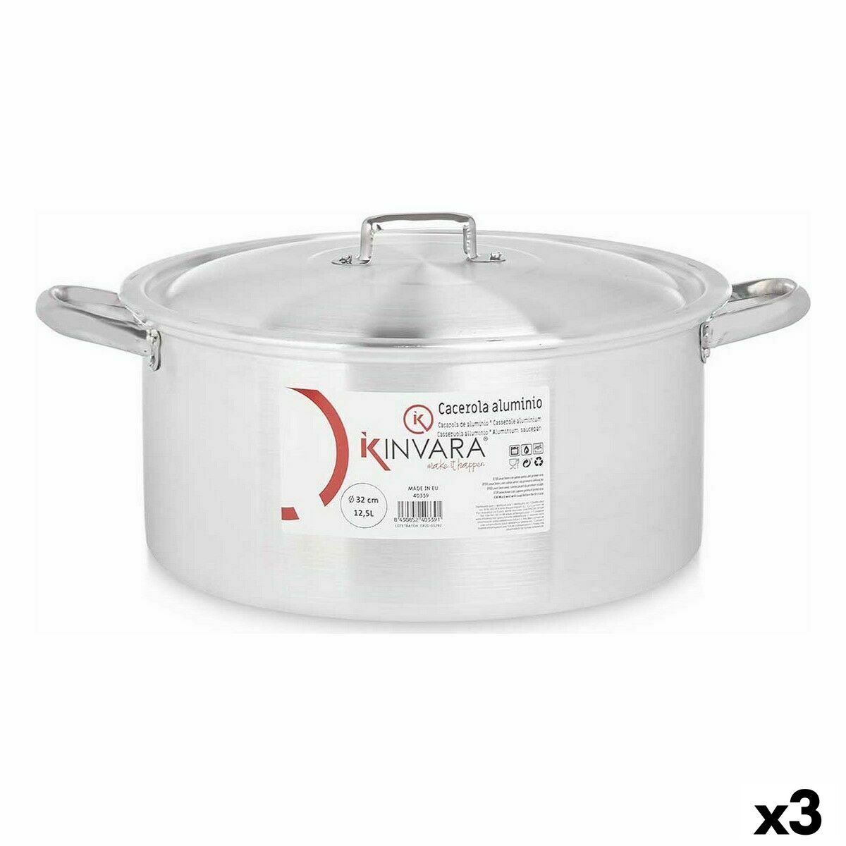 Kastrull med lock Silvrig Aluminium 12,5 L (3 antal)