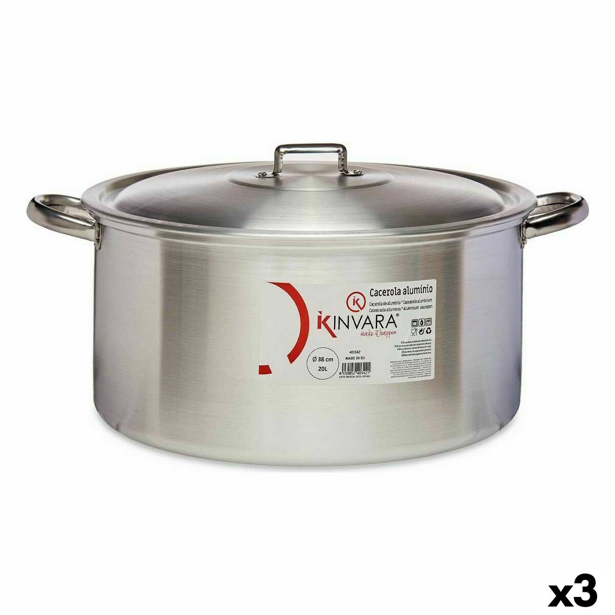Kastrull med lock Silvrig Aluminium 20 L (3 antal)