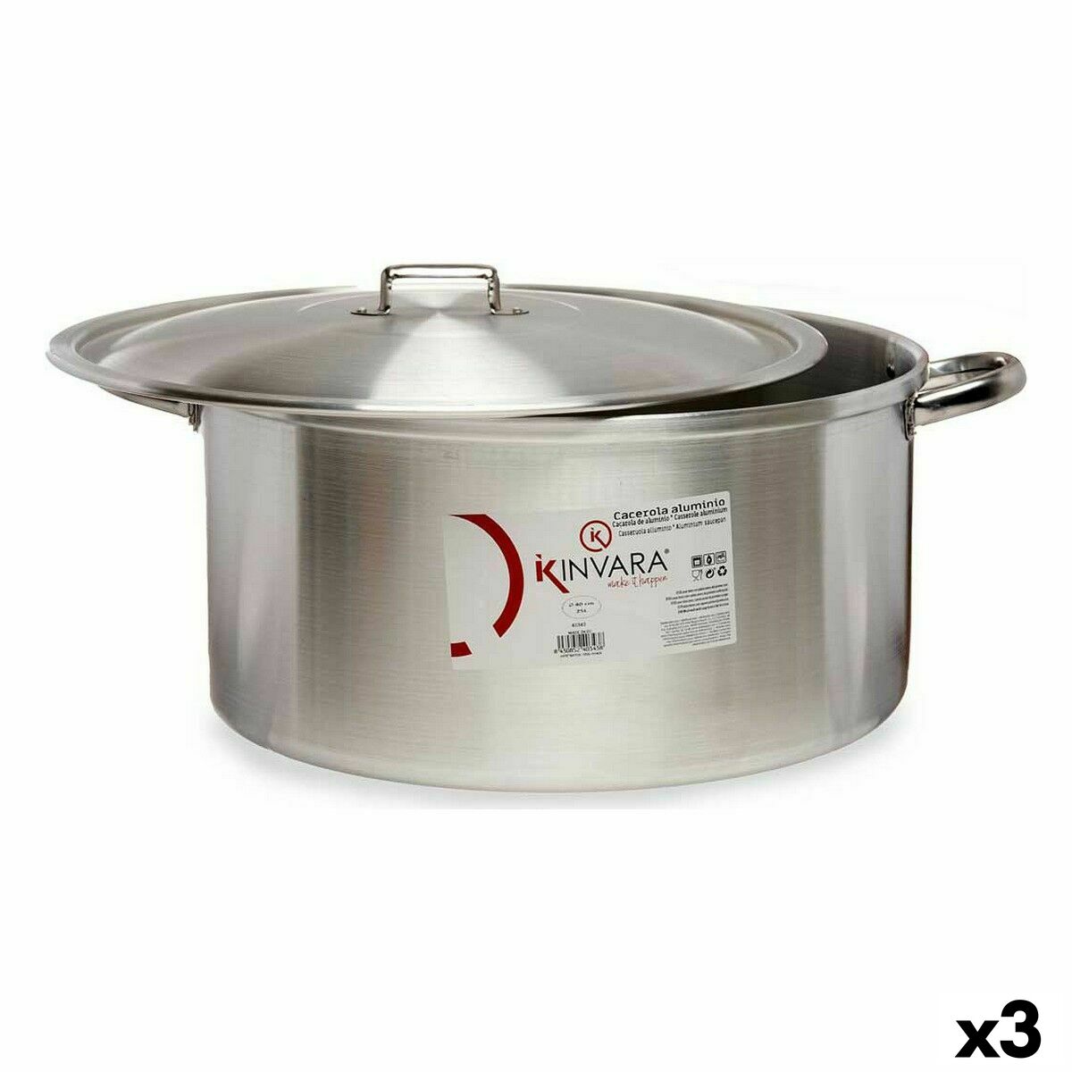 Kastrull med lock Silvrig Aluminium 53 x 24 x 43 cm (3 antal)