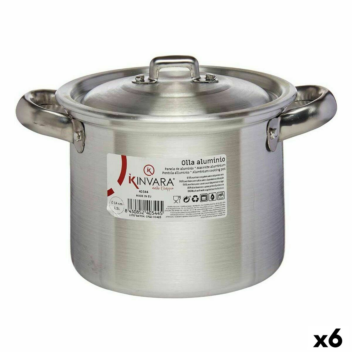 Gryta med lock Ø 14 cm Silvrig Aluminium (6 antal)
