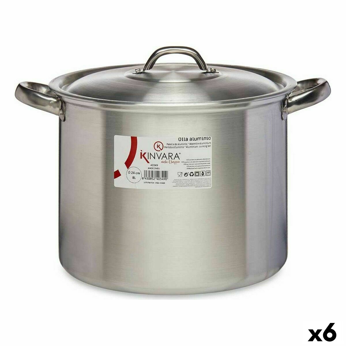 Gryta med lock Ø 24 cm Silvrig Aluminium (6 antal)