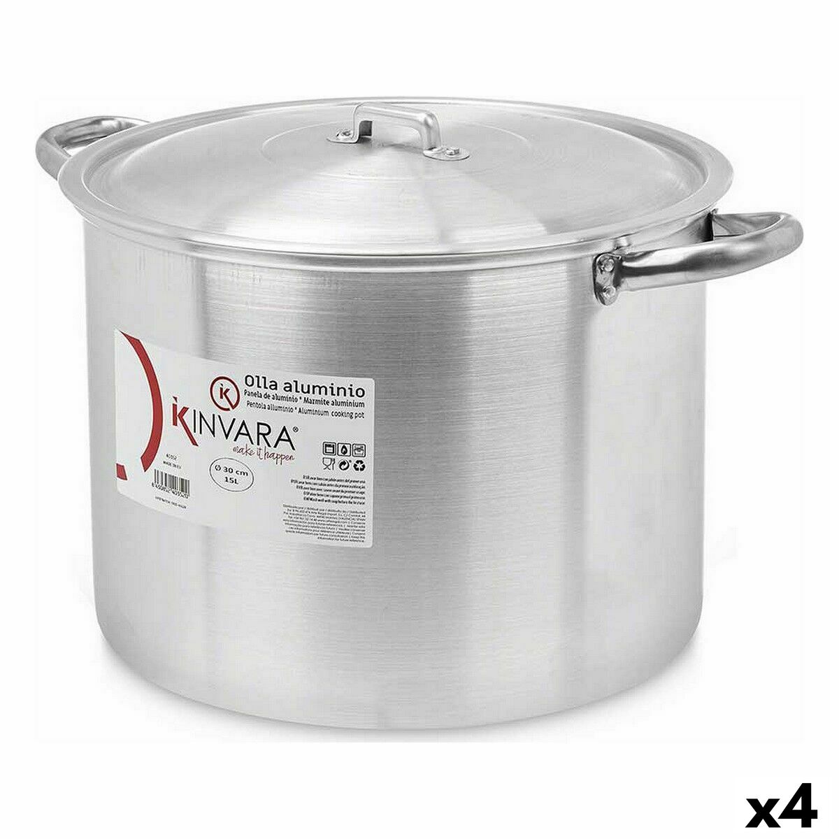 Gryta med lock Ø 30 cm Silvrig Aluminium (4 antal)