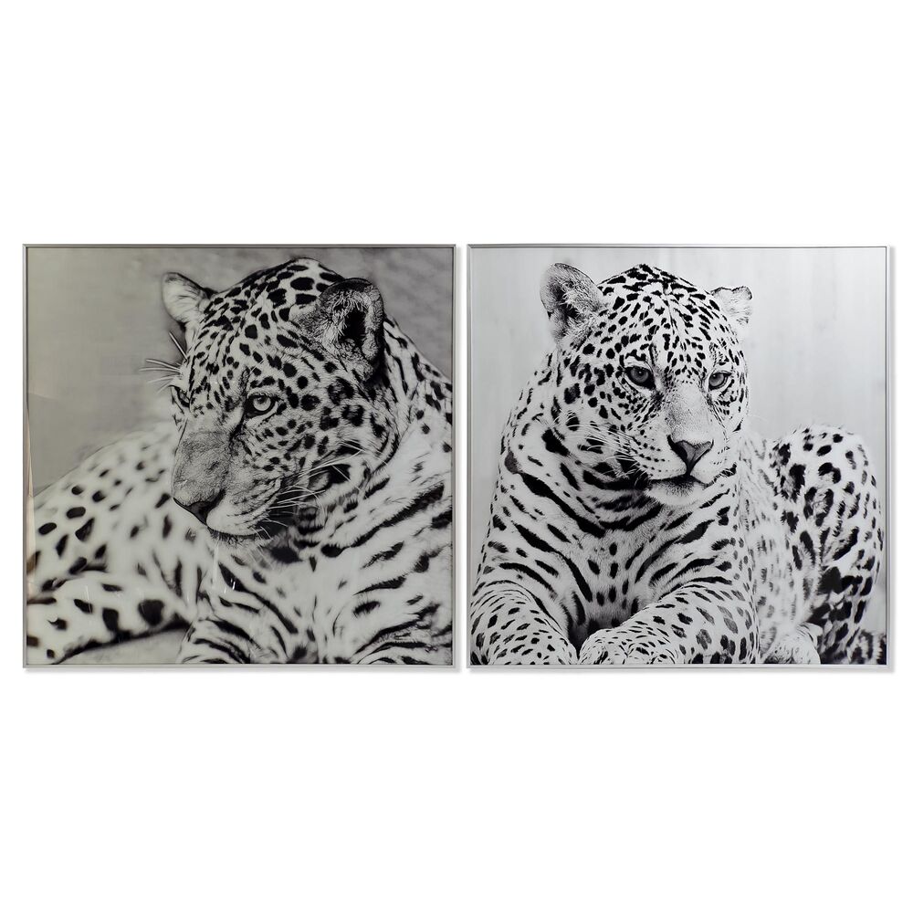 Tavla DKD Home Decor 100 x 2,5 x 100 cm Leopard Kolonial (2 antal)