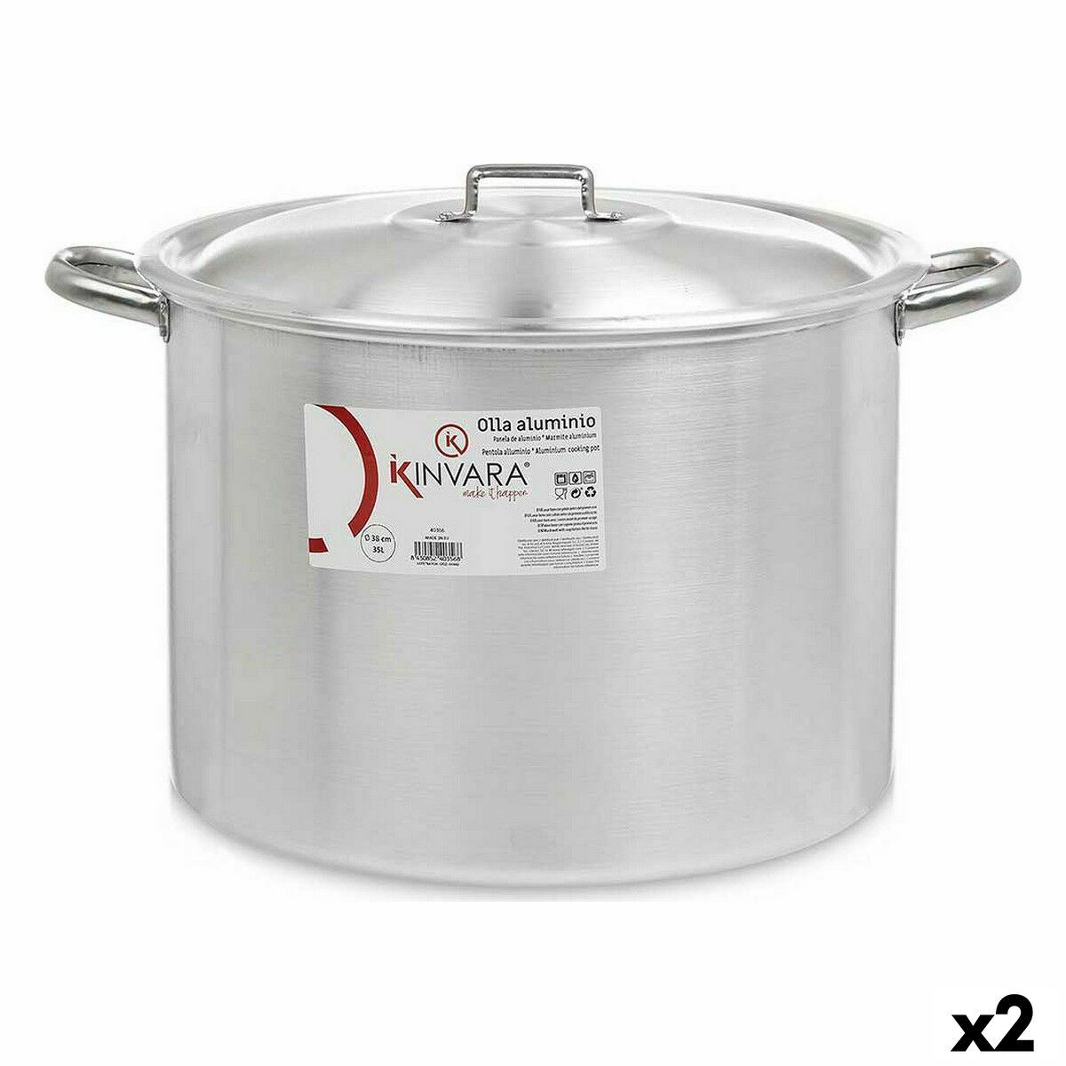 Gryta med lock Ø 36 cm Silvrig Aluminium (2 antal)