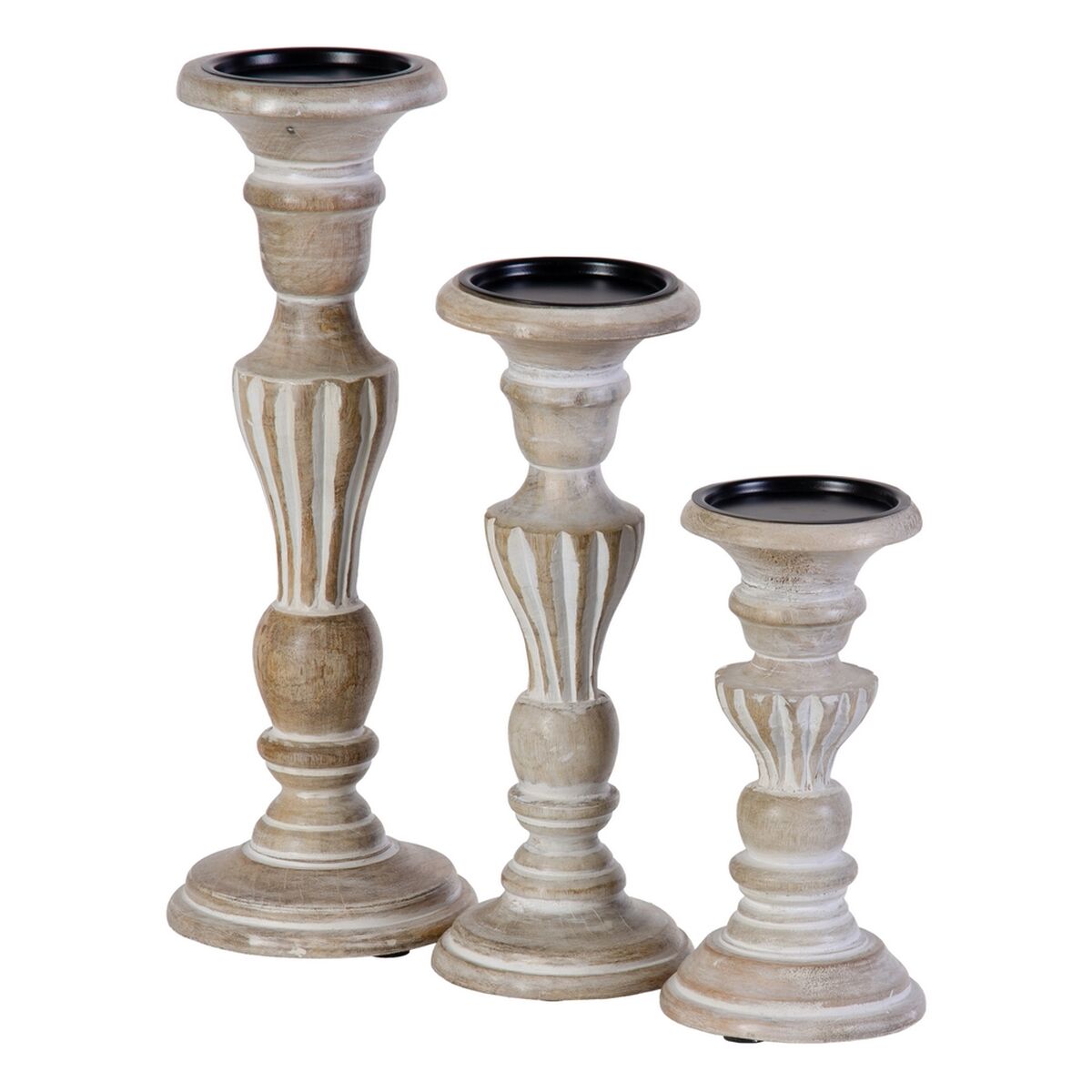 Ljusstakar 14 x 14 x 37,5 cm Metall Trä Vit (3 antal)