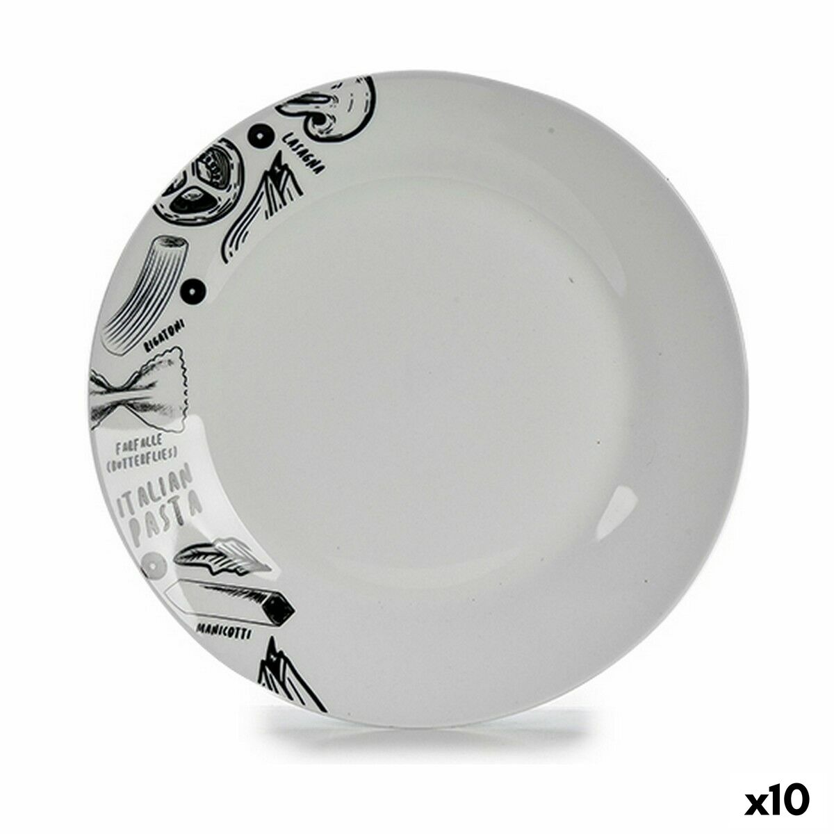 Platt skål Ø 24,4 cm Vit Svart Porslin Pasta (10 antal)