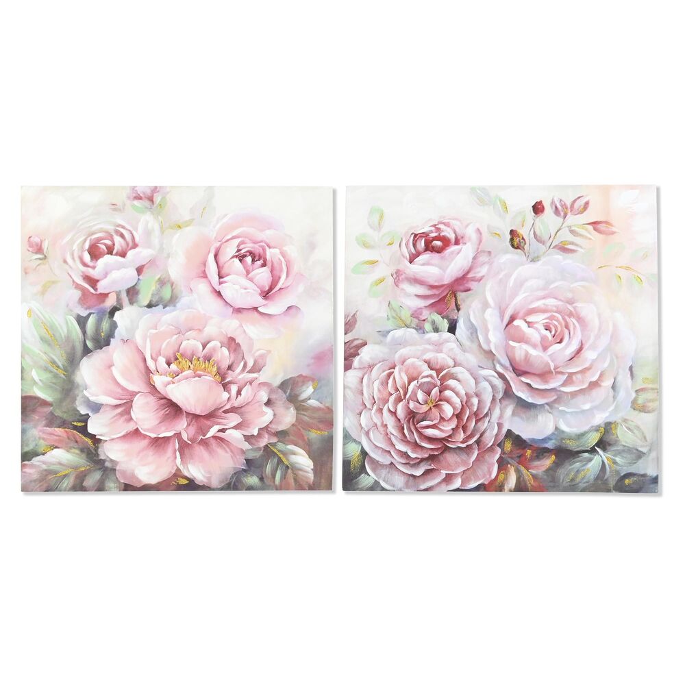 Tavla DKD Home Decor 80 x 3 x 80 cm Virágok Shabby Chic (2 antal)
