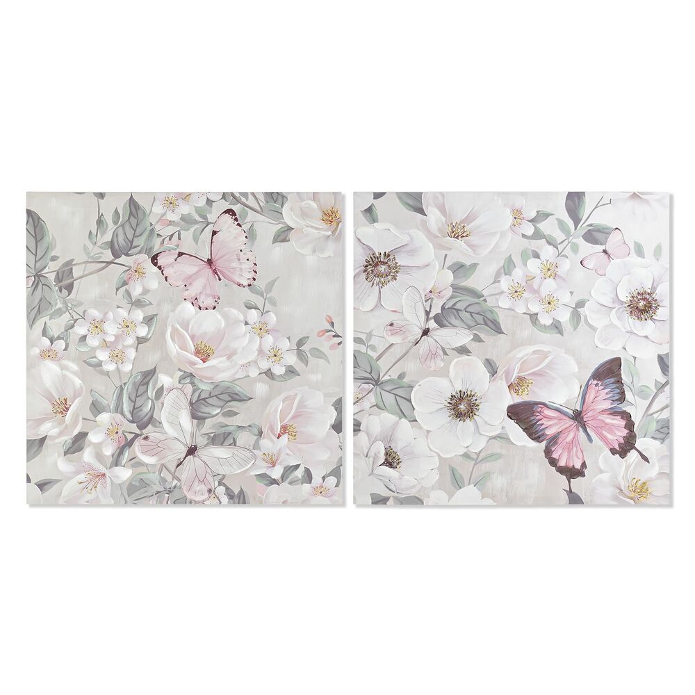 Tavla DKD Home Decor 80 x 3 x 80 cm Virágok Shabby Chic (2 antal)