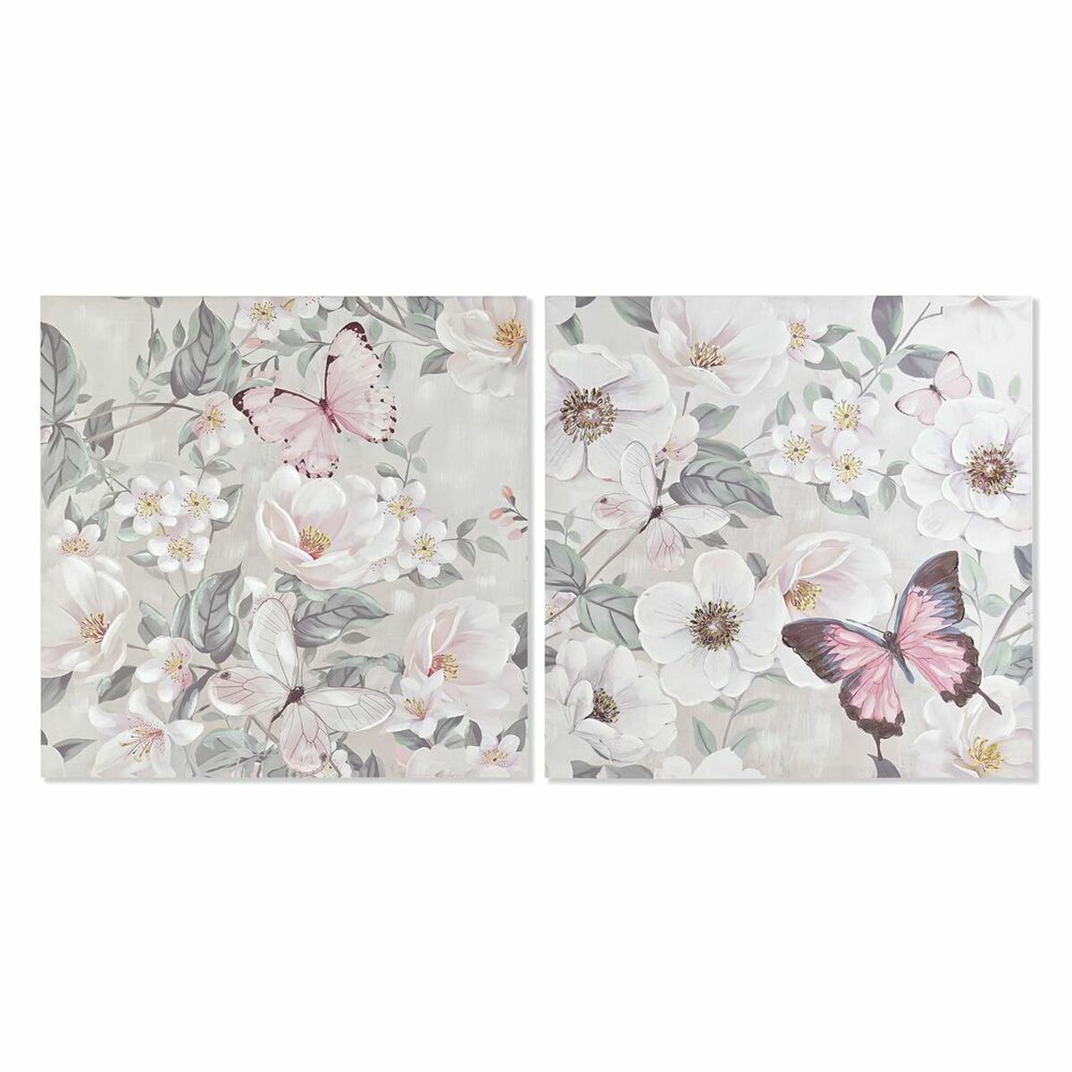 Tavla DKD Home Decor 80 x 3 x 80 cm Virágok Shabby Chic (2 antal) - 4