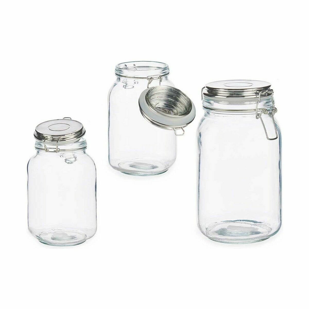 Burk Hermetisk stängning Transparent Silvrig Glas 1,5 L 13 x 20 x 11,3 cm (12 antal) - 2