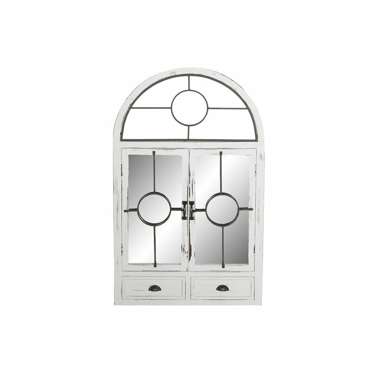 Väggspegel DKD Home Decor Speglar Svart Metall Trä Fönster Vit (56 x 3 x 92 cm)