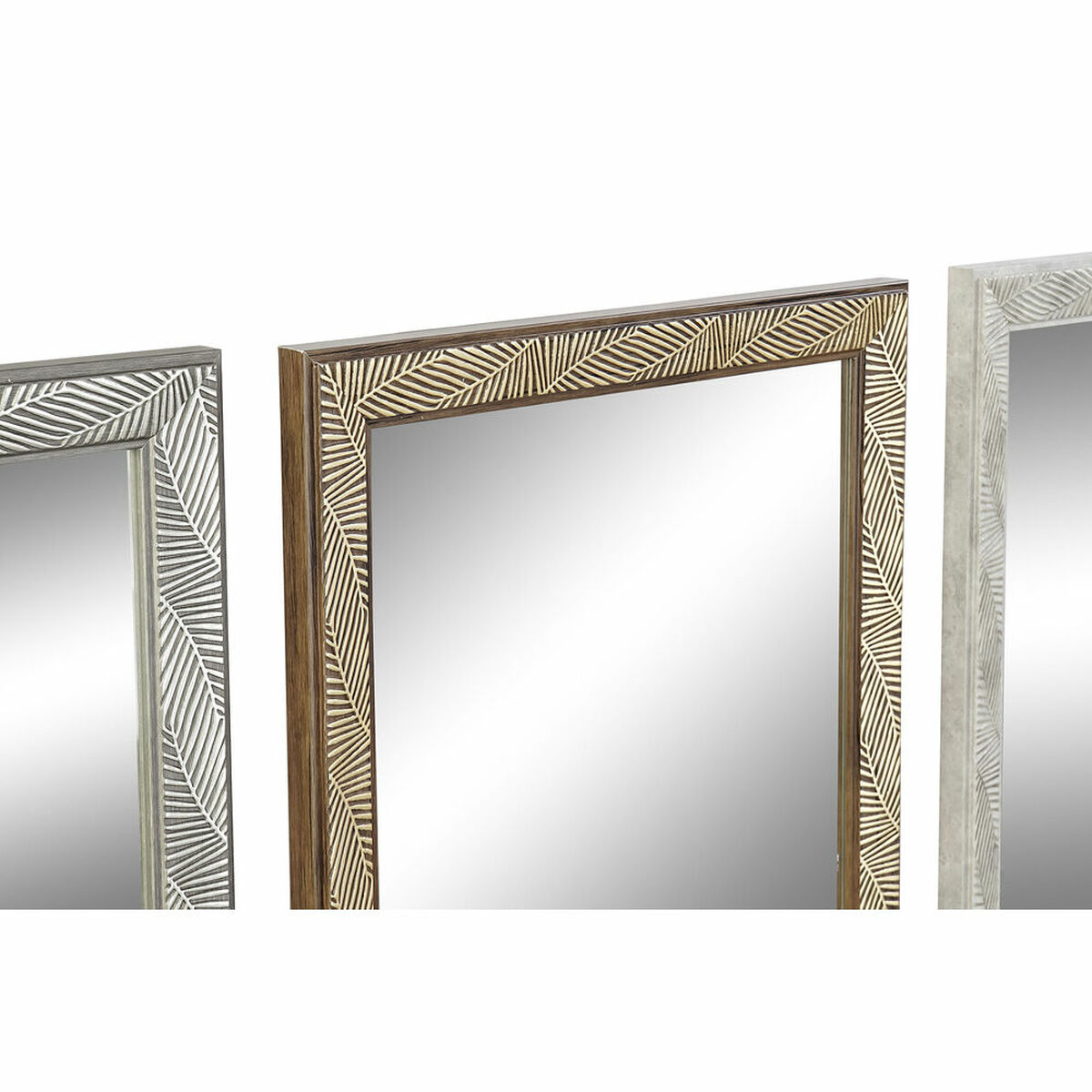 Väggspegel DKD Home Decor 35 x 2 x 125 cm Glas Naturell Grå Brun Mörkgrå polystyren Tropiskt Löv av en växt (4 Delar) - 7