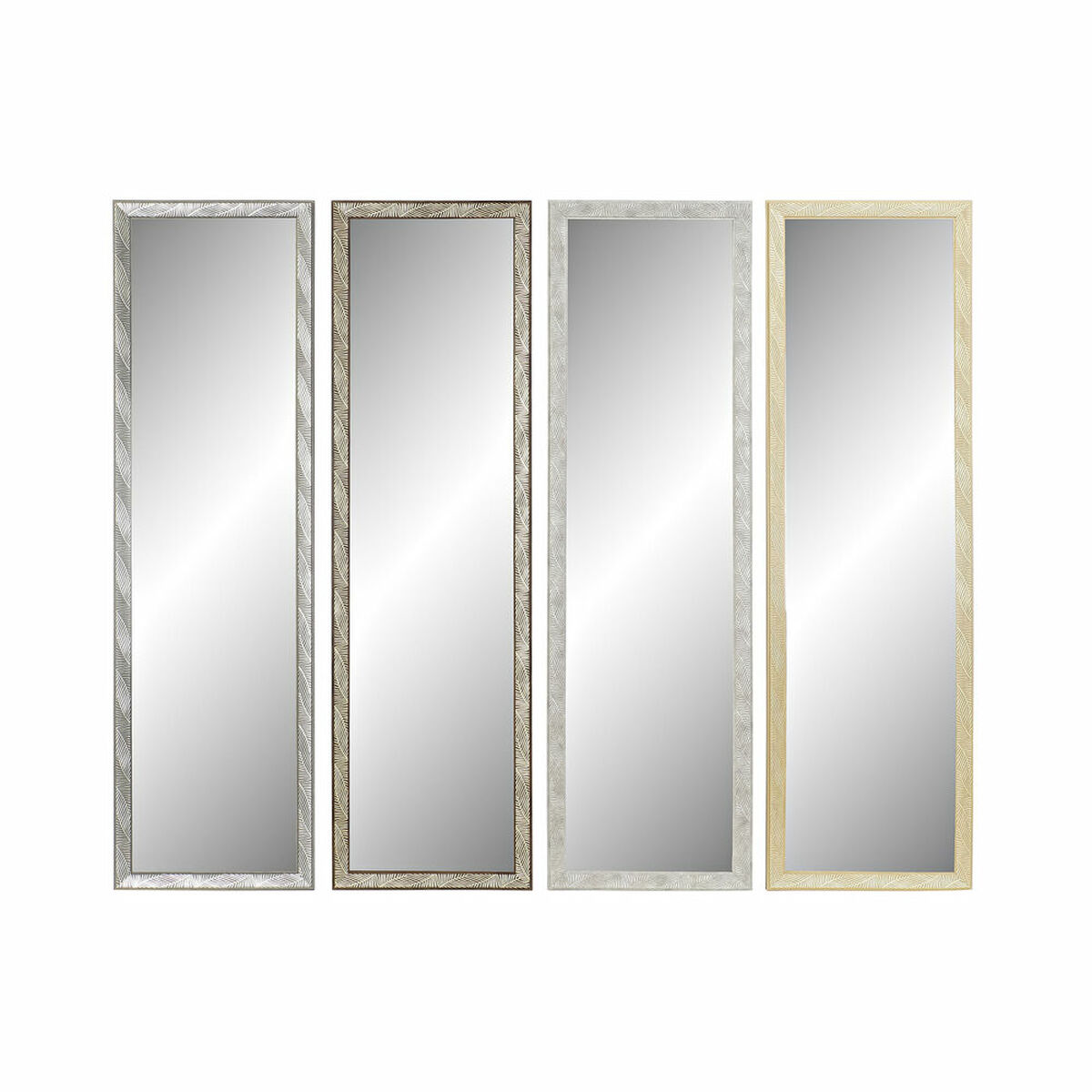Väggspegel DKD Home Decor 35 x 2 x 125 cm Glas Naturell Grå Brun Mörkgrå polystyren Tropiskt Löv av en växt (4 Delar) - 6